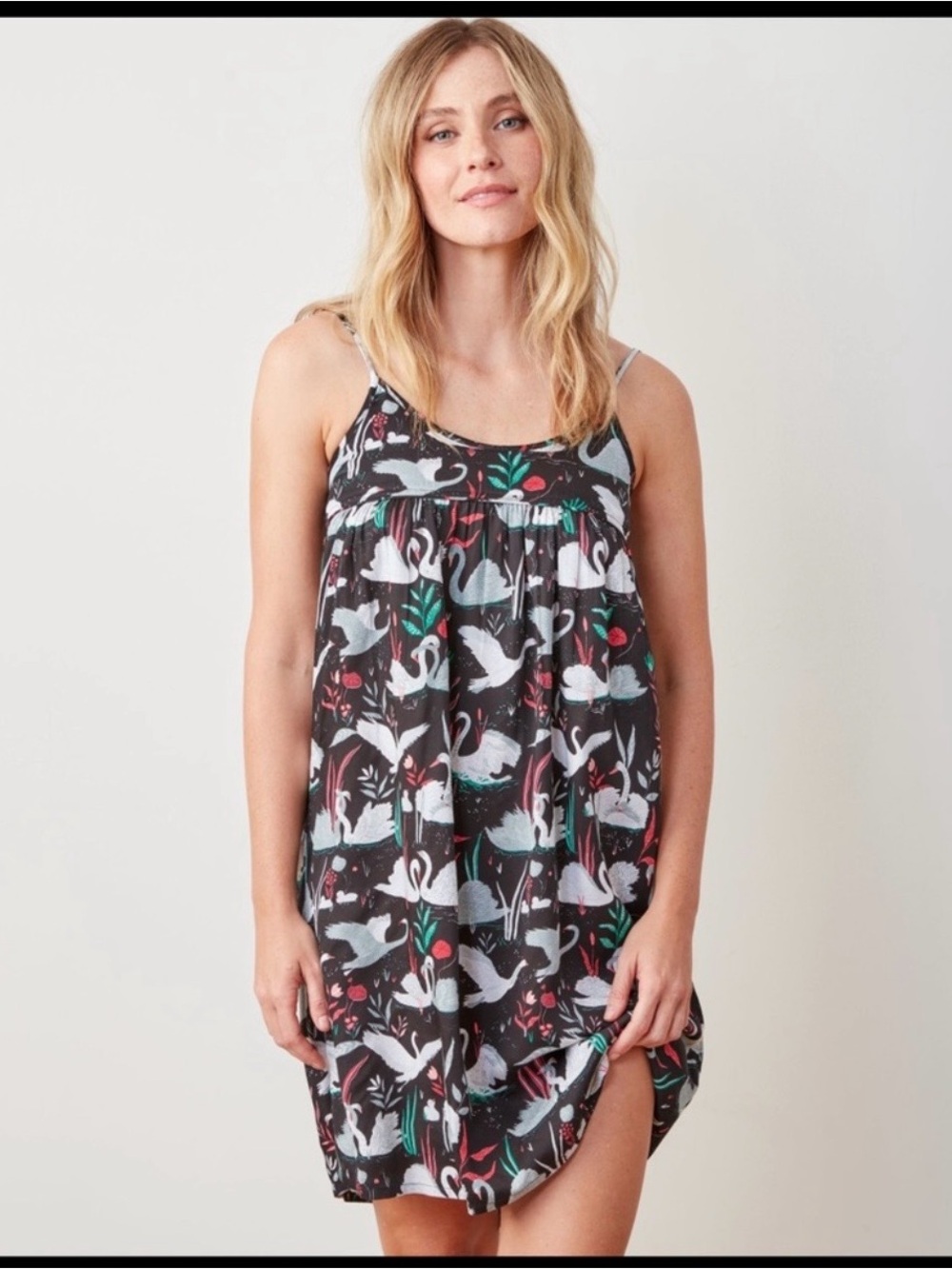 Printfresh 2X Enchanted Swans Eco Satin Dolled Up Nightie - Starless Sky